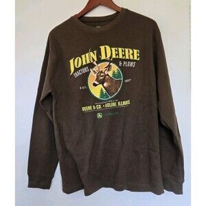 John Deere Thermal‎ Mens L Shirt Brown Waffle Knit Long Sleeve Tractor Farmer